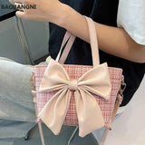 Pink Big Bow Tote Bag High-quality PU Leather Women's Handbag