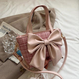Pink Big Bow Tote Bag High-quality PU Leather Women's Handbag