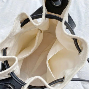 Canvas Bucket Bag Women Shoulder Handbag Tassel Crossbody