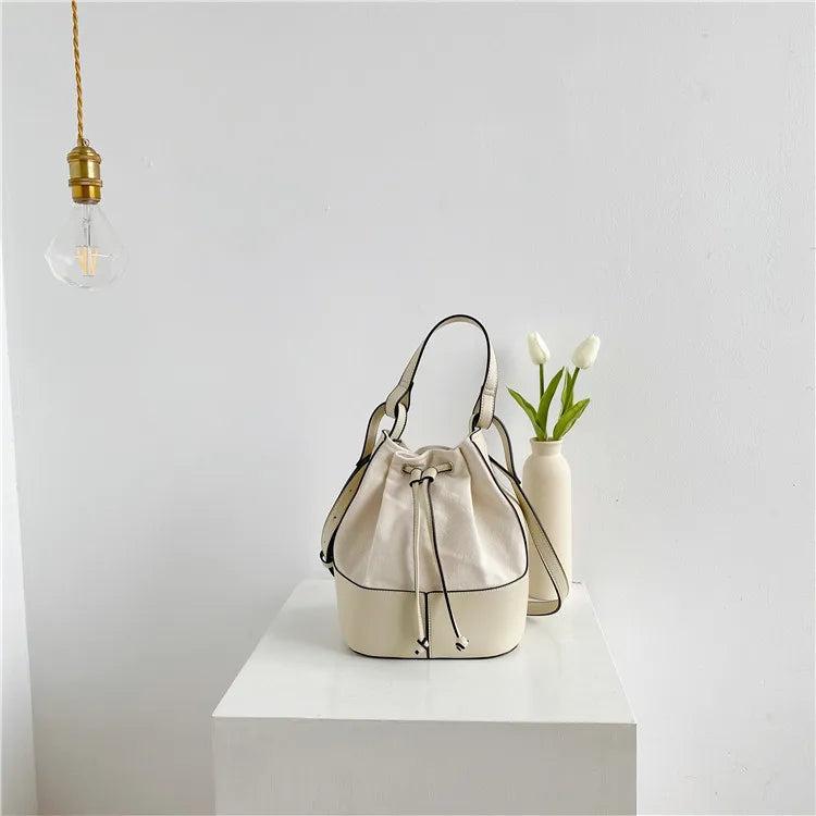 Canvas Bucket Bag Women Shoulder Handbag Tassel Crossbody