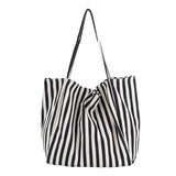 Striped Canvas Tote Bag for Women, Casual Shoulder Bag, Retro Art Handbag