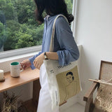 Women Canvas Handbags Abstract Figure Tote Bag Harajuku Shoulder Bag