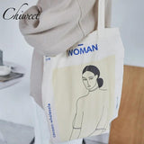 Women Canvas Handbags Abstract Figure Tote Bag Harajuku Shoulder Bag