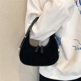 Vintage Suede Half Moon Shoulder Bag for Women