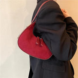 Vintage Suede Half Moon Shoulder Bag for Women