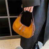 Vintage Suede Half Moon Shoulder Bag for Women