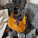 Vintage Suede Half Moon Shoulder Bag for Women