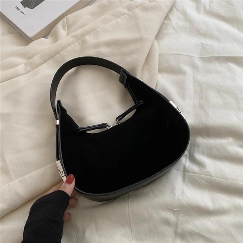 Vintage Suede Half Moon Shoulder Bag for Women