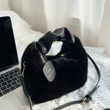 Wool Furry Lunch Box Bag Shoulder Plush Women's Handbag Crossbody Lady Bag