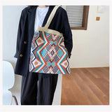 Bohemian Neutral Canvas Handbags Ethnic Shoulder Purses