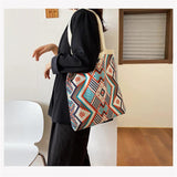 Bohemian Neutral Canvas Handbags Ethnic Shoulder Purses