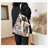 Bohemian Neutral Canvas Handbags Ethnic Shoulder Purses