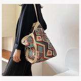 Bohemian Neutral Canvas Handbags Ethnic Shoulder Purses