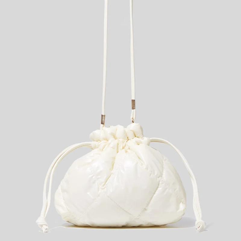 Vintage Drawstring Bucket Bag Small Crossbody Bag Woman Nylon Cotton Shoulder Ba