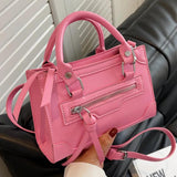 Women's Pu Leather Shoulder Crossbody Bag Tote - Pink/Green