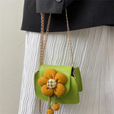 Pu Flower Woman Chain Daily Party Flip Small Square Purses Handbags