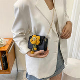 Pu Flower Woman Chain Daily Party Flip Small Square Purses Handbags
