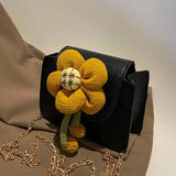 Pu Flower Woman Chain Daily Party Flip Small Square Purses Handbags