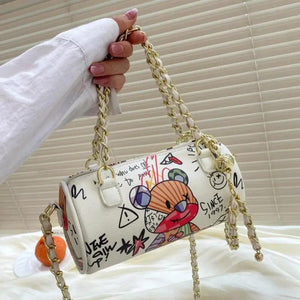 Cartoons Graffiti Zipper Crossbody Bag Chain Shoulder Handbag