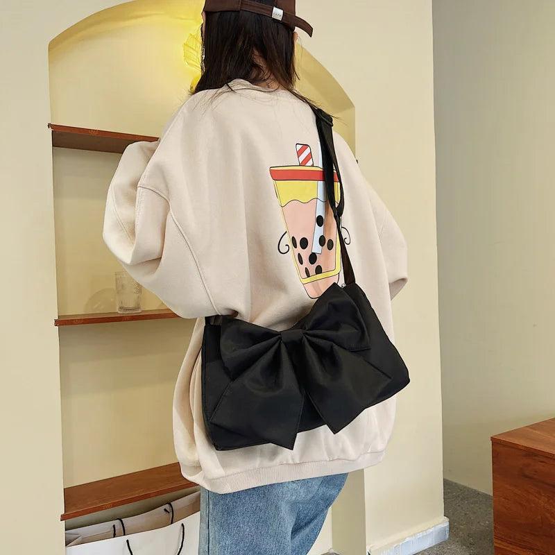 Women Shoulder Bag Nylon Canvas Lady Bow Crossbody Bags Handbags Pures And Bags