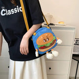 Women's Cartoon Hamburg Crossbody Bag - Canvas Student Handbag