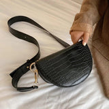 Crocodile Pattern Crossbody Bag For Women Half Round Solid Pu Leather Handbag