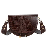 Crocodile Pattern Crossbody Bag For Women Half Round Solid Pu Leather Handbag