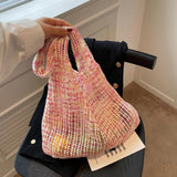 Mesh Weaving Top Handle Shoulder Bag for Summer Party