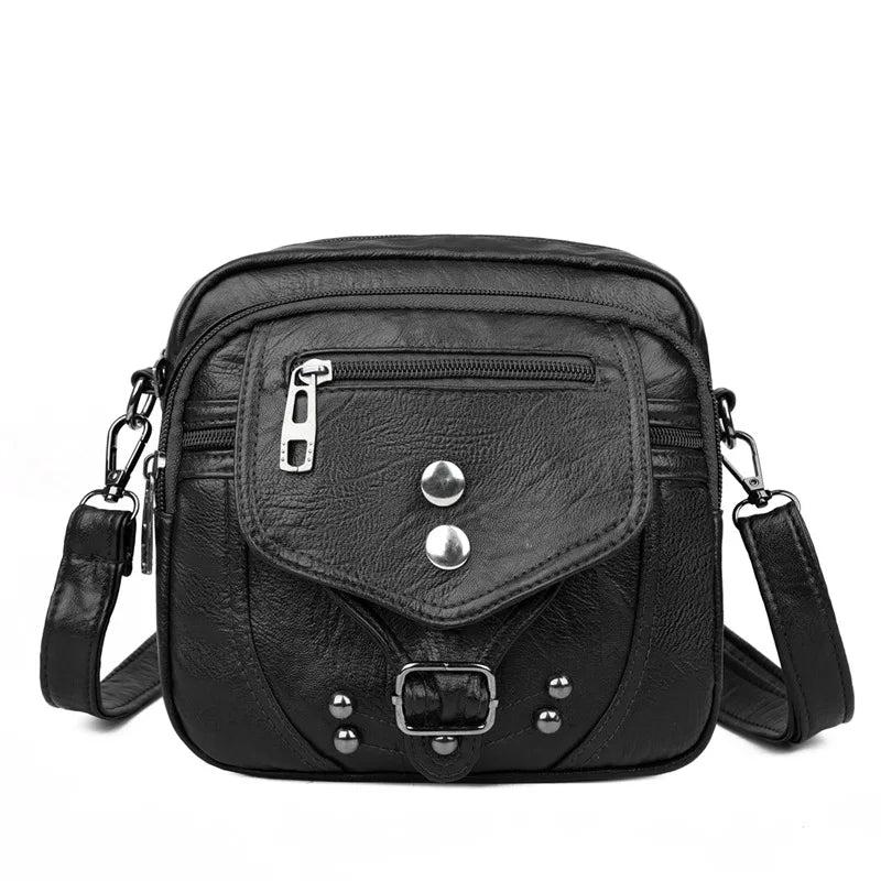 Soft Leather Shoulder Bag Women Single Rivet Casual Fashionable Female Bag