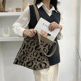 Leopard Print Retro Knitted Shoulder Bag Large-capacity Handbag