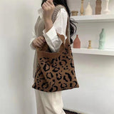 Leopard Print Retro Knitted Shoulder Bag Large-capacity Handbag