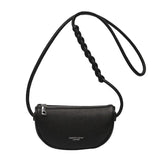Pu Braided Shoulder Strap Letter Woman Half Moon Bag