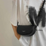 Pu Braided Shoulder Strap Letter Woman Half Moon Bag