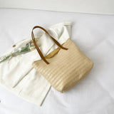 Beach Straw Bag Leather Ladies Shoulder Bag Canvas Travel Tote