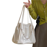 Women's Leather Drawstring Bucket Bag Large Capacity HandBag