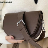 Retro Solid Saddle Bag High Leather Shoulder Bags for Women