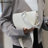 Retro Solid Saddle Bag High Leather Shoulder Bags for Women