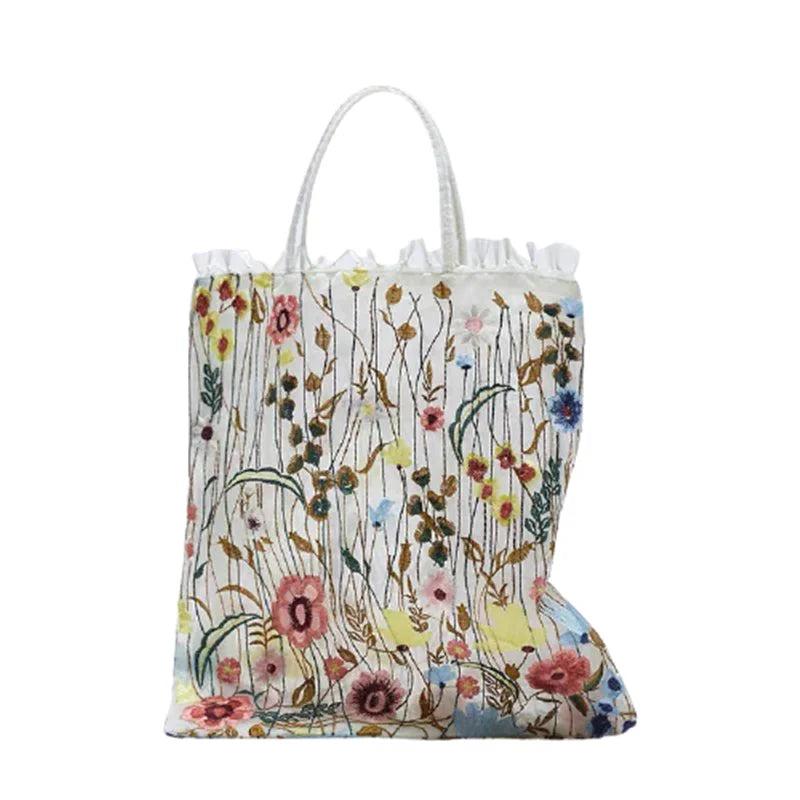 Summer Style Mesh Embroidery Flowers Clear Shoulder Bag BG1910