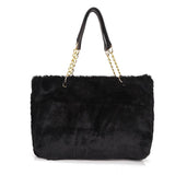 Winter Women Faux Fur Totes Bag Metal Chain Handbag Plush Shoulder Bags
