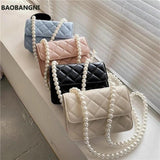 Beaded Shoulder Belt PU Leather Crossbody Bag for Women Totes Shoulder Bag