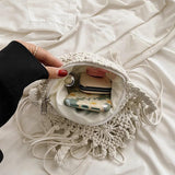 Women's Straw Shoulder Bag Hollow Out Woven Tassel Bag