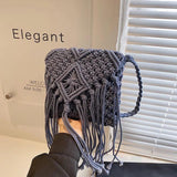 Women's Straw Shoulder Bag Hollow Out Woven Tassel Bag
