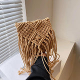 Women's Straw Shoulder Bag Hollow Out Woven Tassel Bag
