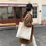 Embroidered Hello Letters Handbag Print Canvas Tote