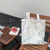 Embroidered Hello Letters Handbag Print Canvas Tote
