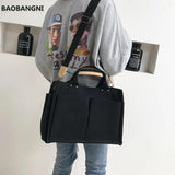 Casual Canvas Shoulder Bag with Pockets
