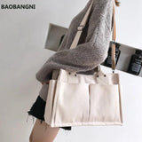 Casual Canvas Shoulder Bag with Pockets