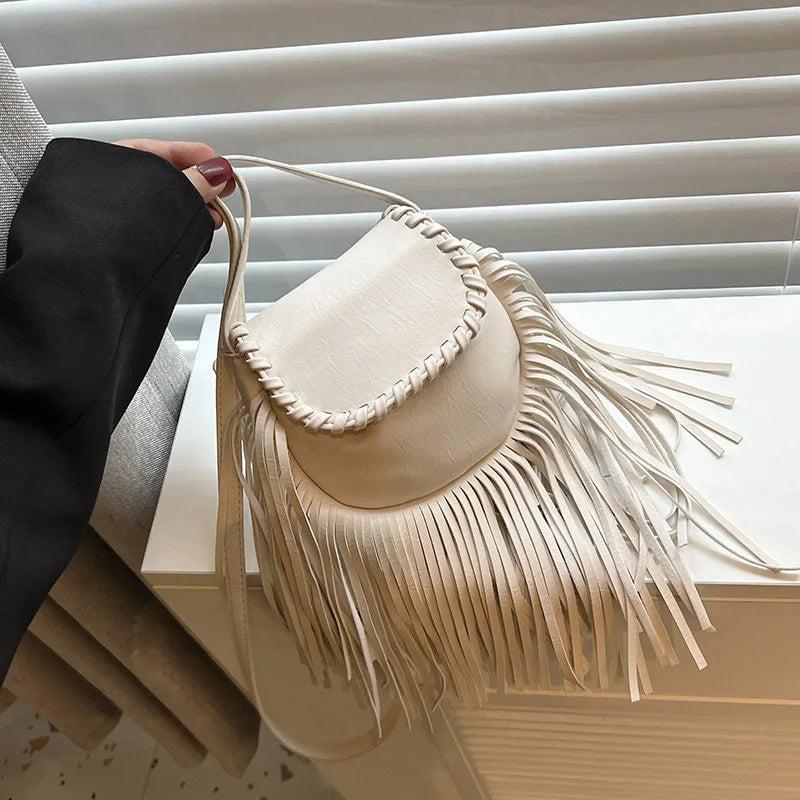 PU Leather Shoulder Bags Women Tassel Handbags Purse Ladies Retro CrossBody Bag