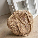 Round Straw Bag For Women Woven Beach Tote Shoulder Handbag