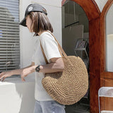 Round Straw Bag For Women Woven Beach Tote Shoulder Handbag